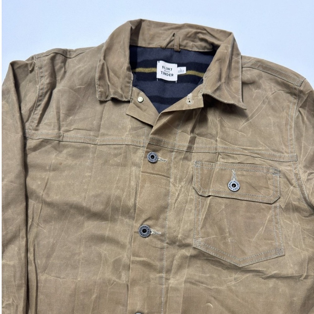 Flint and Tinder Flannel-Lined Waxed trucker Jacket Tan Mens Large Made in USA - Picture 3 of 10